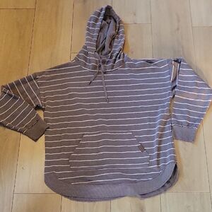 Maurices Taupe Hoodie Sweater with White Stripes